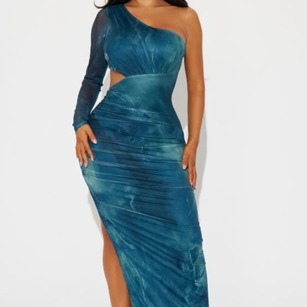 Fashion Nova Jules One Shoulder Mesh Maxi Dress - Picture 2 of 3